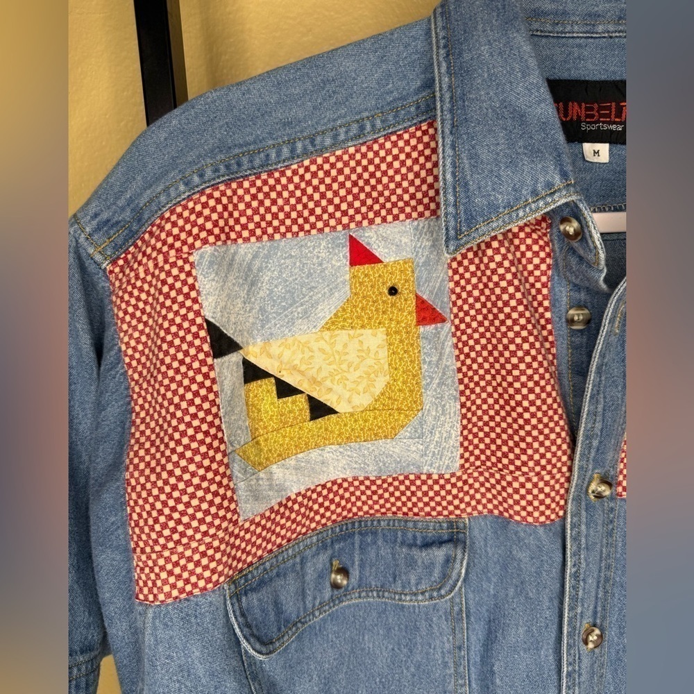 Vintage Sunbelt Sportswear Denim Patchwork Cottagecore Chicken Sun Heart - Picture 2 of 12